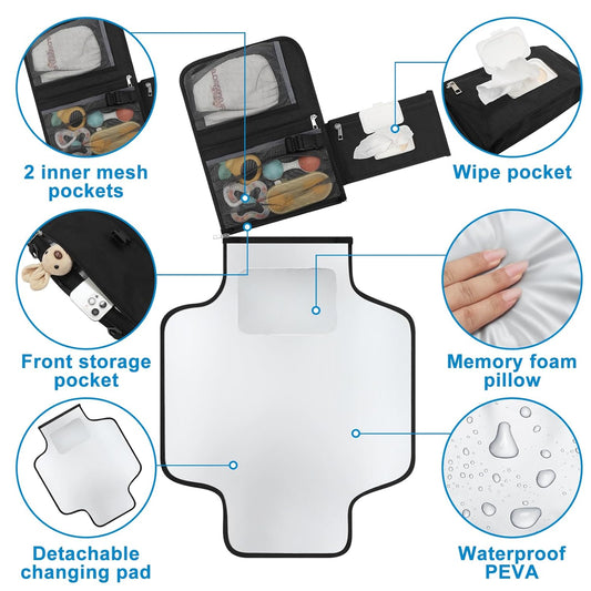 Accmor Portable Diaper Changing Pad, Waterproof Travel Baby Changing Mat, Newborn Essentials Baby Shower Gifts, Black