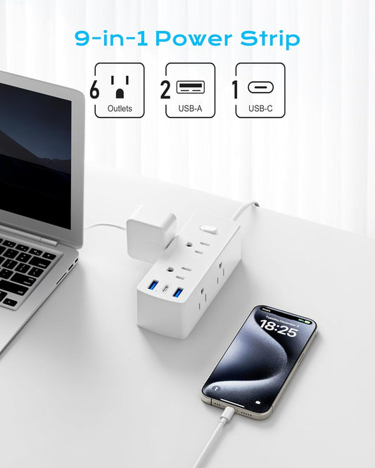 Italy Travel Plug Adapter, Olcorife US to Italy Type L Plug Adapter, International Power Strip with 6 Outlets and 3 USB(1 USB-C), 5 FT Cord for Italy Chile Ethiopia Libya