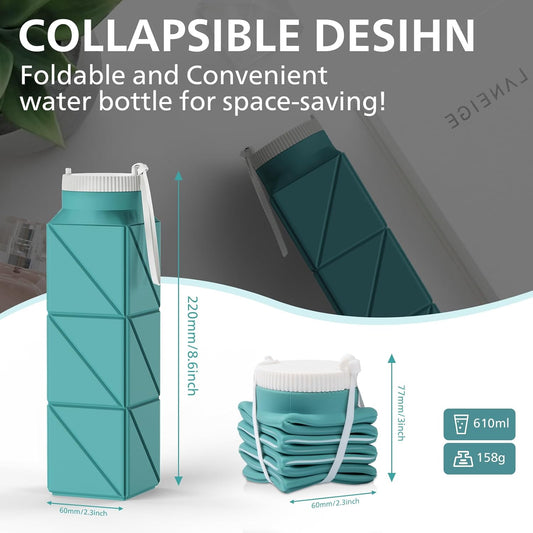 610ml Collapsible Water Bottles Upgrade Foldable Water Bottle BPA Free Reusable Lightweight LeakProof Silicone Water Bottles 20.6oz for Travel Gym Hiking Office Camping Outdoor Sport Green