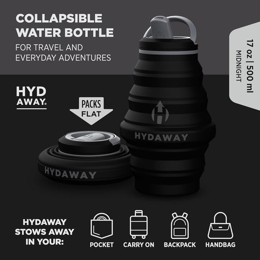 HYDAWAY 17oz Collapsible Water Bottle - BPA-Free, Leakproof, Lightweight, and Space-Saving - Perfect for Travel, Hiking, and Everyday Hydration