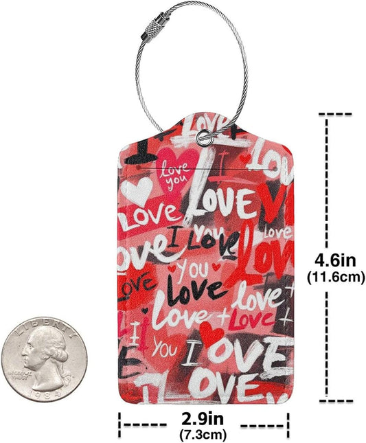 Fun Luggage Tags for Suitcases Leather Name Tag for Luggage Cute Travel Baggage Tags for Carnival Cruise Ships with Funny Patter 2pcs (Love)