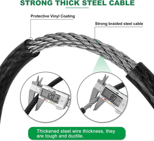 20 ft x 1/2" Heavy Duty Cut-Proof Security Cable | Flexible Vinyl-Coated Braided Steel with Looped Ends | Weatherproof Anti-Theft Locking Cable for Bikes, Gates, Kayaking & Outdoor Equipment