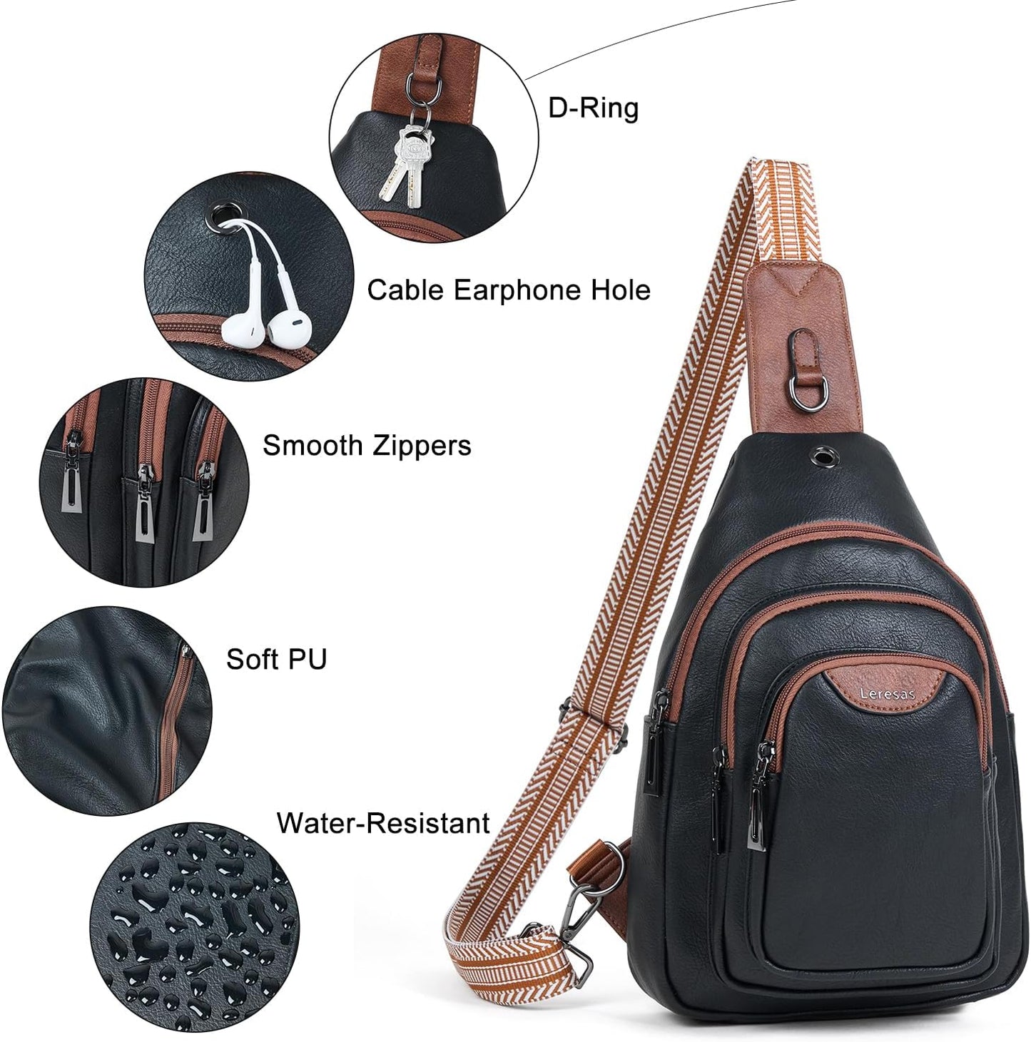 Crossbody Sling Bag for Women Men Anti Theft Cross Body Fanny Pack Belt Bag Purse Gifts for Women Faux Leather, Black Brown