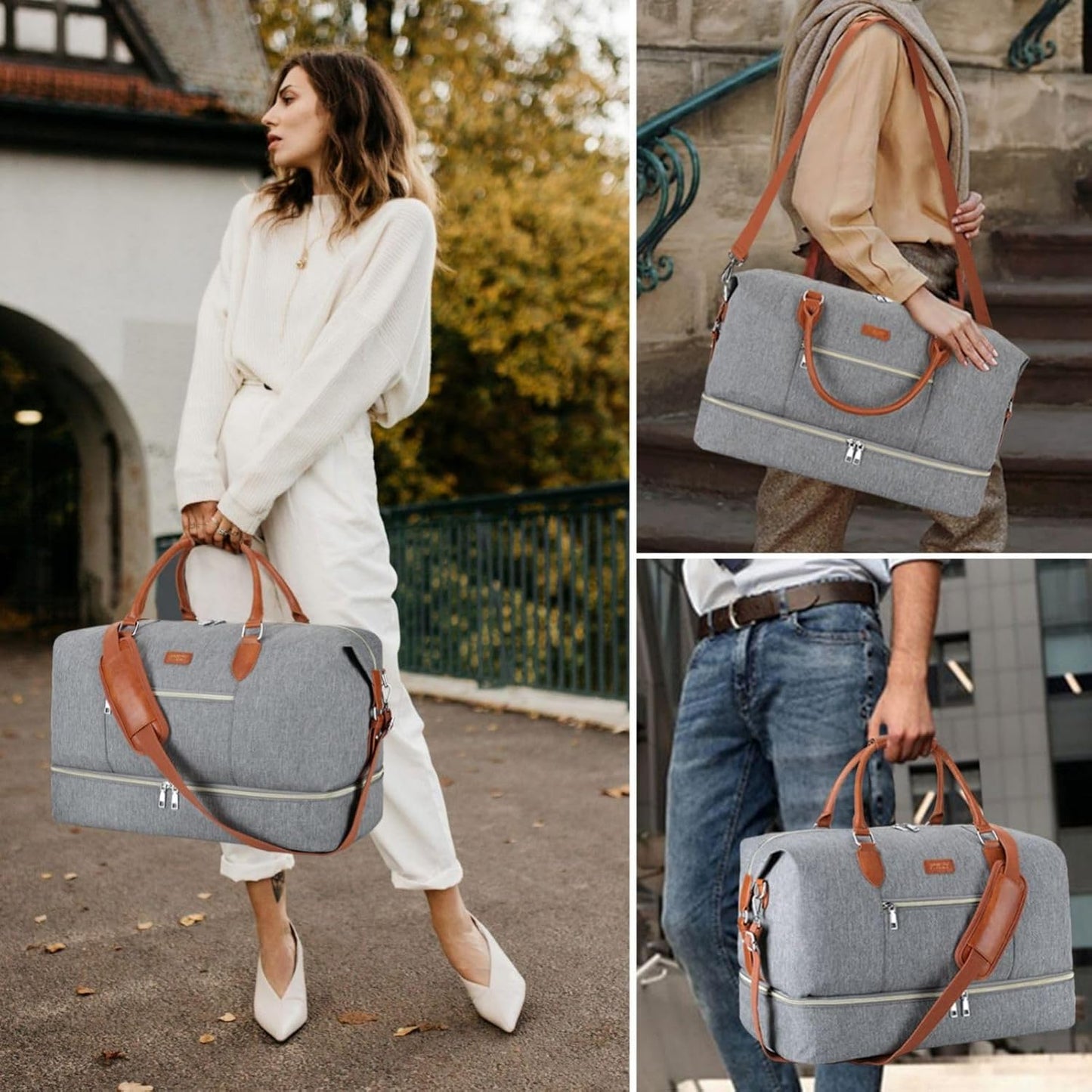 Weekender Bag for Women, Travel Duffel Bag Carry On Overnight Bag with Shoe Compartment Large Nylon Travel Weekend Tote Bag