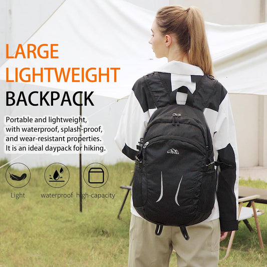 Large Hiking Daypack,30L Water Resistant Hiking Backpack Packable Lightweight Travel Day Pack for Women Men (Black, Large)