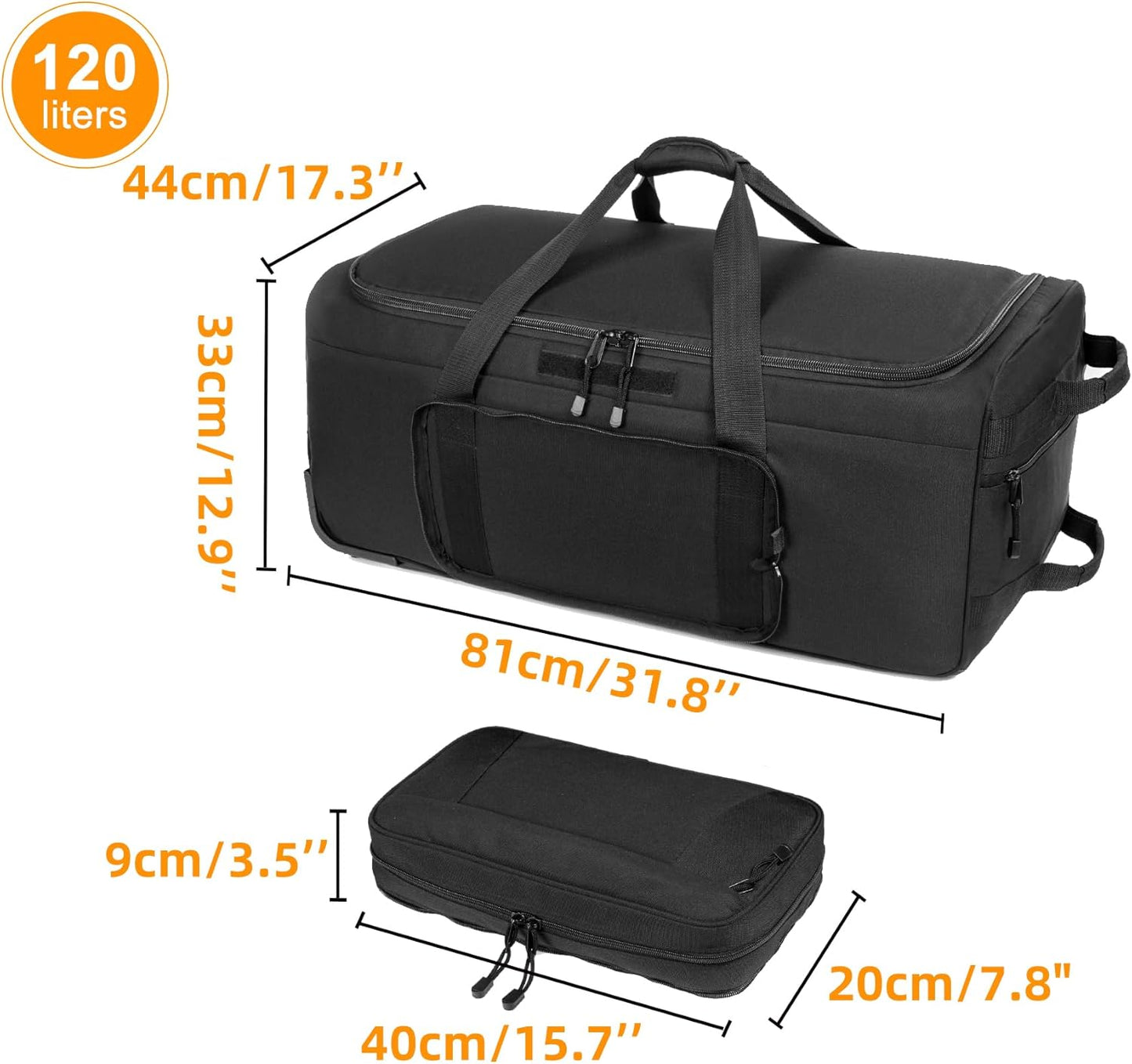 Mountain Land 120L Tactical Duffle Bag Rolling Duffle Bag with Wheels And Handle(Black)