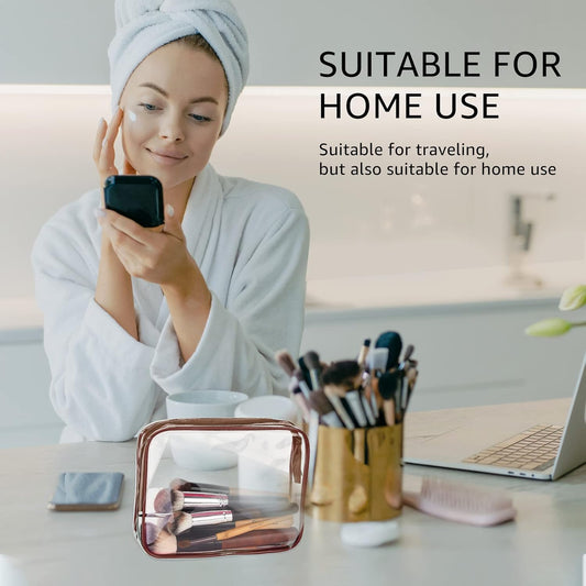 5Pcs Crystal Clear PVC Travel Toiletry Bag Kit for Women Men, Waterproof Vinyl Packing Organizer Storage Bags with Zipper Handle Straps, Cosmetic Pouch Carry on Airport Airline Compliant Bag Handbag