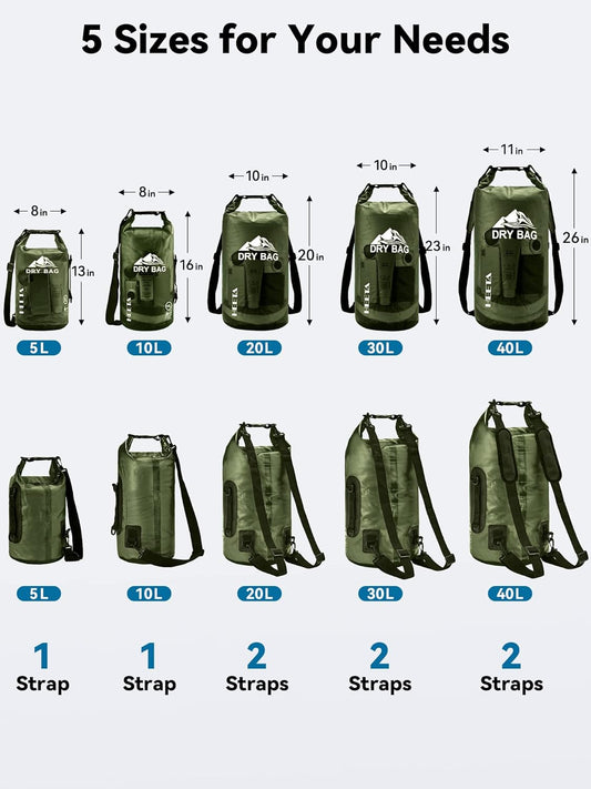 HEETA Dry Bag Waterproof for Women Men, 5L/10L/20L/30L/40L Roll Top Lightweight Dry Storage Bag Backpack with Phone Case for Travel Swimming Boating Kayaking Paddle Board Camping Beach Accessories