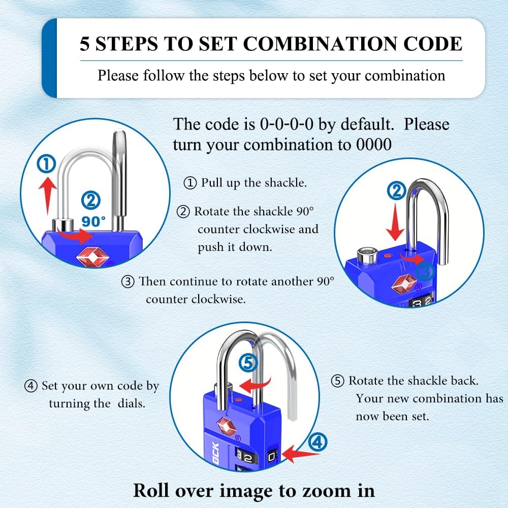 SURE LOCK TSA Approved 4-Digit Resettable Combination Luggage Locks with Open Alert, Easy-Read Dials - for Luggage, School Lockers, Gym, Office, Toolbox & Security Cases(Blue 2 Pack)