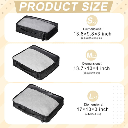 5 Pcs Packing Cubes for Suitcase Large Travel Cubes Carry on Luggage Organizer Bags for Clothes Accessories(Mixed,Black)