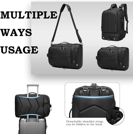 Somago Laptop Backpack Carry On Water Resistant Durable Daypack Backpack fits 16 inch Laptop Anti Theft Travel Rucksack Backpack with Shoe Compartment Luggage Strap for Men Women, 33L, Black