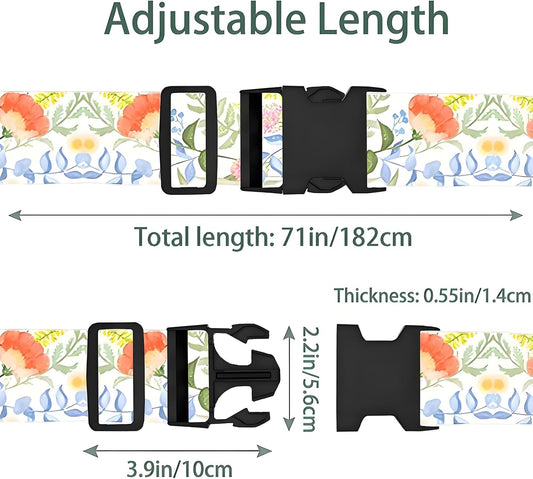 Roses Flowers Luggage Straps for Suitcases, Adjustable Luggage Travel Belts to Keep Luggage Security While Travel, Strong Polyester Fabric, Easy-to-Recognize Stylish Design Travel Accessories, 2 Pack