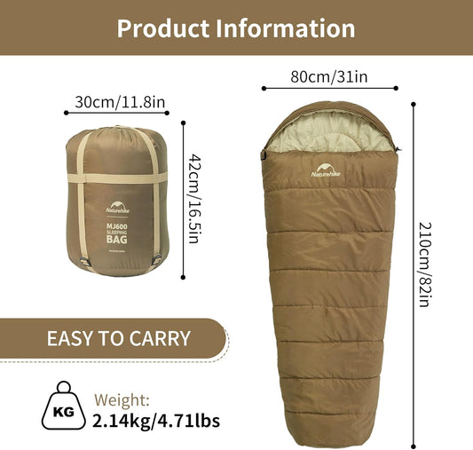 Naturehike Sleeping Bags for Adults, 23/39℉ Mummy Backpacking Sleeping Bag, 0 Degree Lightweight Sleeping Bag Warm for Camping, Hiking