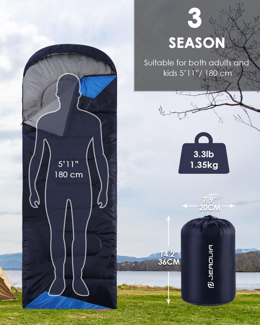 Sleeping Bags for Adults Backpacking Lightweight Waterproof- Cold Weather Sleeping Bag for Girls Boys Mens for Warm Camping Hiking Outdoor Travel Hunting with Compression Bags(Navy Blue)