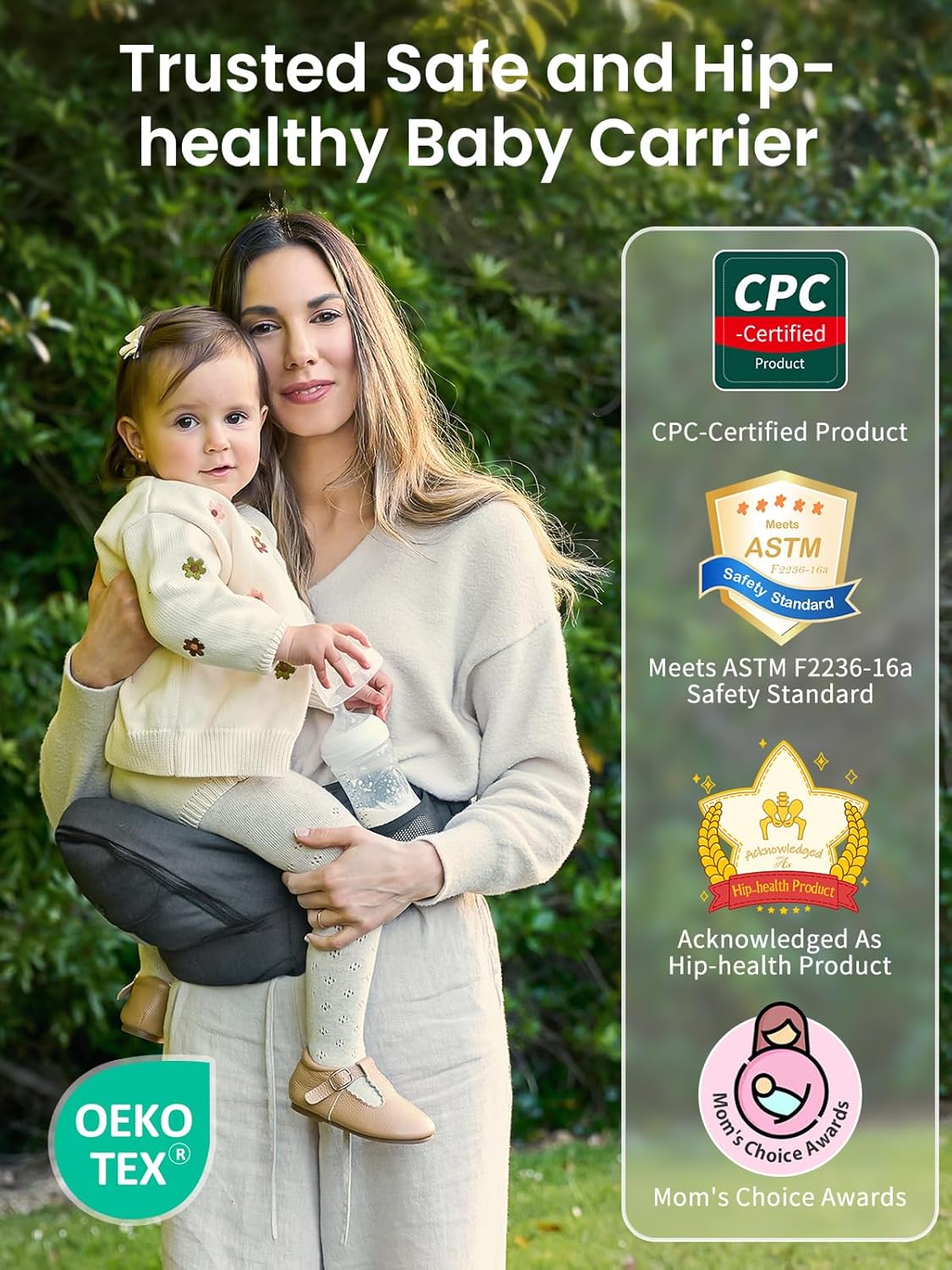 Baby Hip Seat Carrier, GROWNSY Ergonomic Hip Seat Baby Carrier with Multiple Pockets, Adjustable Extended Waistband for Newborns & Toddlers up to 50 lbs, Grey