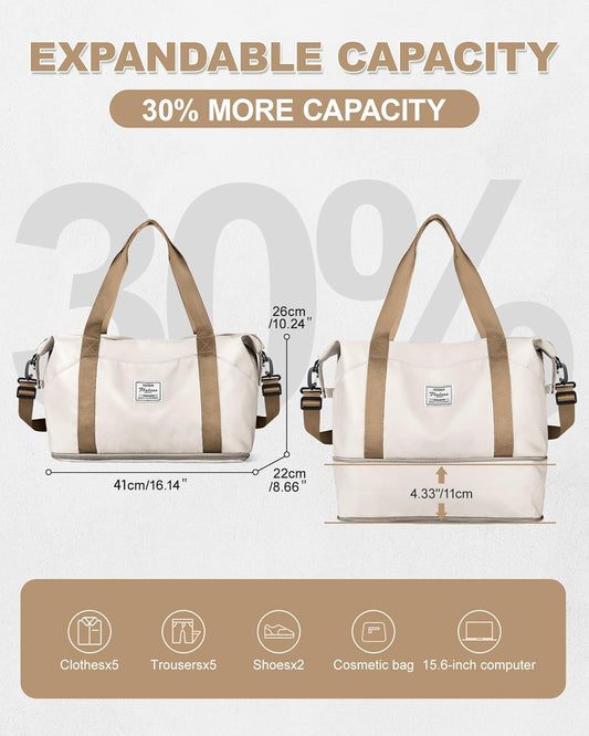 Travel Duffel Bag, Sports Tote Gym Bag, Shoulder Weekender Overnight Bag for Women