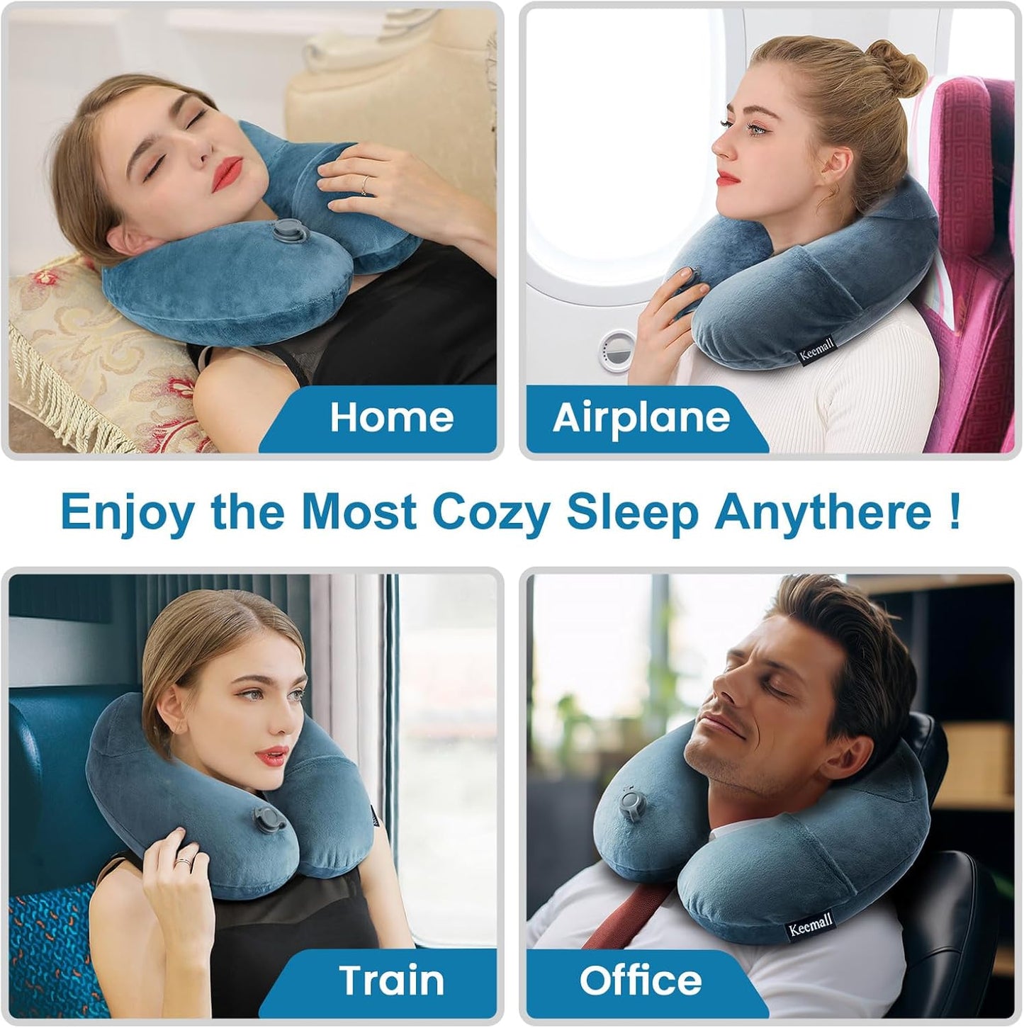 Inflatable Travel Neck Pillow for Airplane Sleeping Blow Up Neck Support Air Pillow Traveling on Plane Long Flights Washable