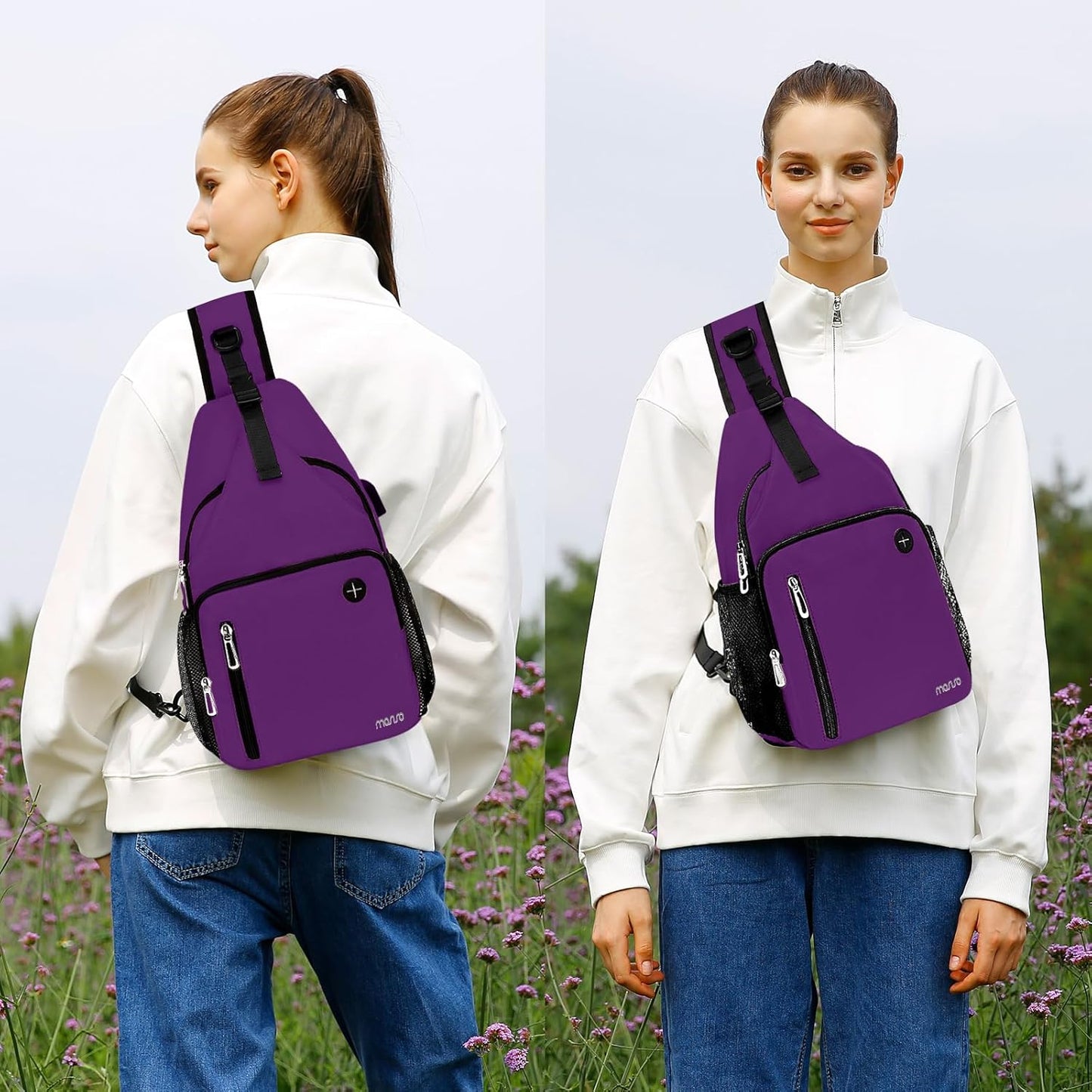 MOSISO Sling Backpack Bag, Crossbody Shoulder Bag Travel Hiking Daypack Chest Bag with Front Square Pocket&USB Charging Port