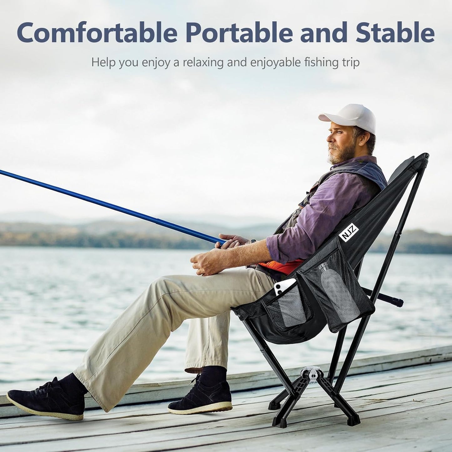 High Back Camping Chair,Outdoor Comfortable Chair for 600 LBS Capacity Oversized Camping Chair with Comfortable Backrest & Headrest, Quick Setup - Compact Folding Chair(Black)