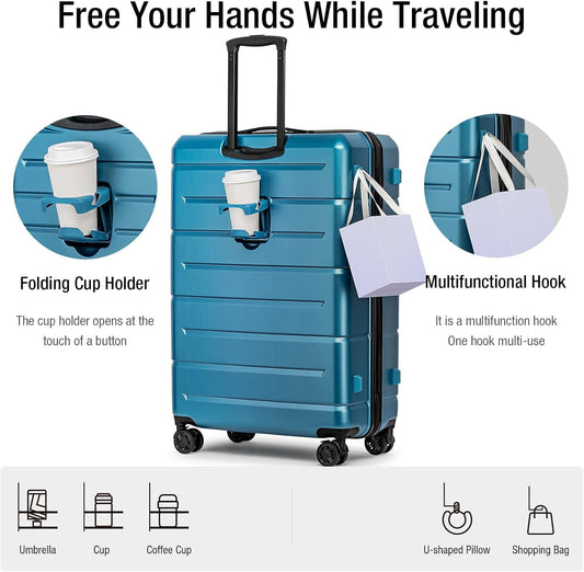 KYME Luggage Sets 3 Piece Hardshell 22in/26in/30in Suitcases with Spinner Wheels Hardside Suitcase Sets with TSA Lock Travel Rolling Luggage Set for Women Men Blue