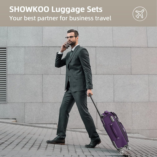 SHOWKOO Luggage Sets 3 Piece Softside Expandable Lightweight Durable Suitcase Sets Double Spinner Wheels TSA Lock Purple (20in/24in/28in)