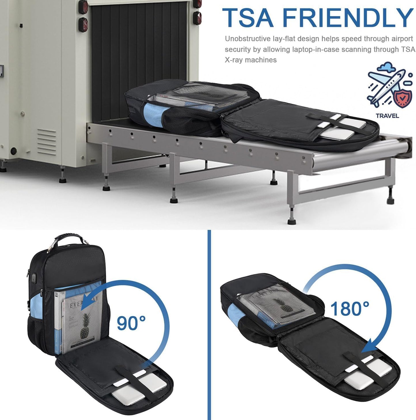 Z-MGKISS Big Backpack for Travel, 52L Large Anti-Theft Computer Backpack for Women Men, Heavy Duty Laptop Bag 17.3 Inch with USB Port, College Business Work Daypack, Lake Blue