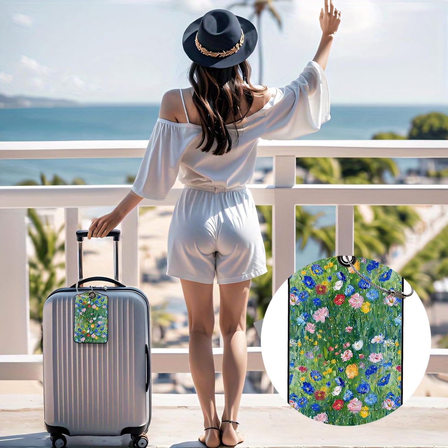 Luggage Tags for Suitcases, 2-Pack PU Leather for Cruise & Travel, Baggage ID Tags with Privacy Cover & Address Card, Durable Metal Ring, Kids Adults Travel Accessories, Impressionist Meadow