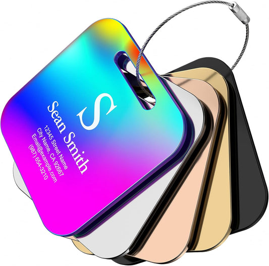 Personalized Engraved Metal Luggage Tags for Suitcase - Custom Name Tags, 10 Pack, Black, Matte Finish, 2x2 inches