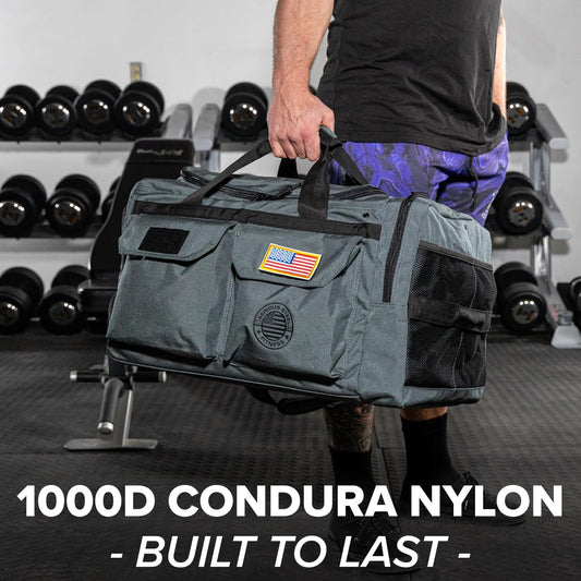 Serious Steel Fitness Gym Bag, 1000D Nylon Duffel Bag, Heavy Duty (Grey - Big Bud 2.0)