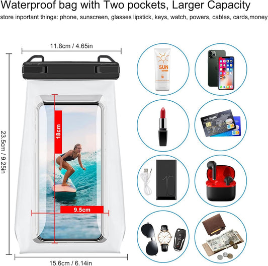 Large Capacity Waterproof Phone Pouch Floating, Waterproof Bag Case for iPhone 15 14 Pro Max 13 12 11 X XR 8 Plus Samsung Up to 6.9'', IPX8 Water Proof Phone Dry Bag for Boating Swimming Kayaking