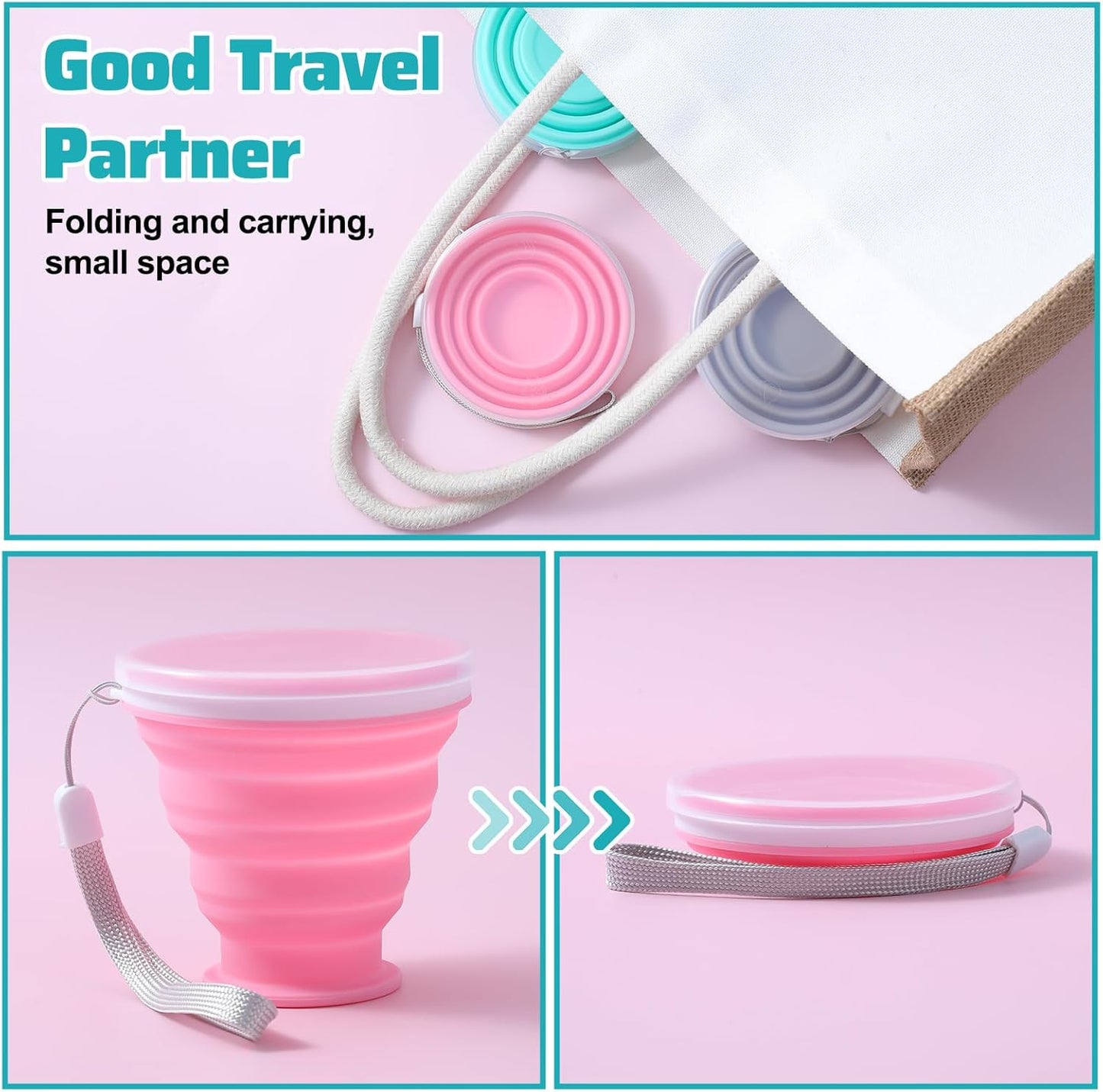 3 Pack Collapsible Cups for Traveling,Collapsible Travel Cup,Portable Reusable Silicone Drinking Folding Cup Set with Lid for Outdoor Adventures,Camping, Hiking, and Daily Use