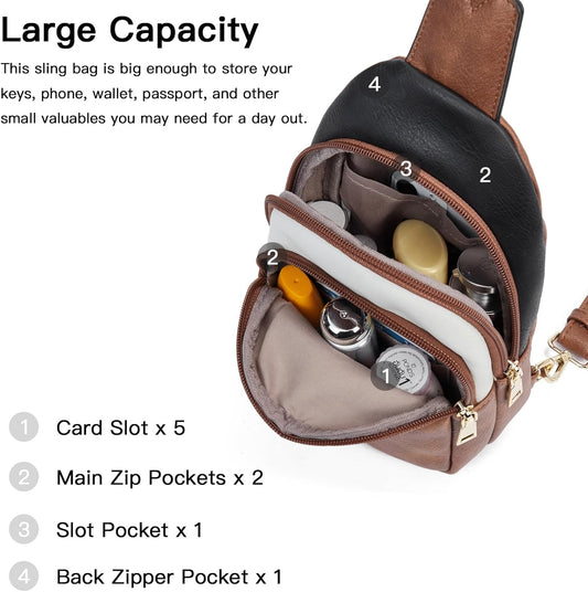 Telena Small Sling Bag for Women Leather Crossbody Fanny Packs Chest Bag for Women