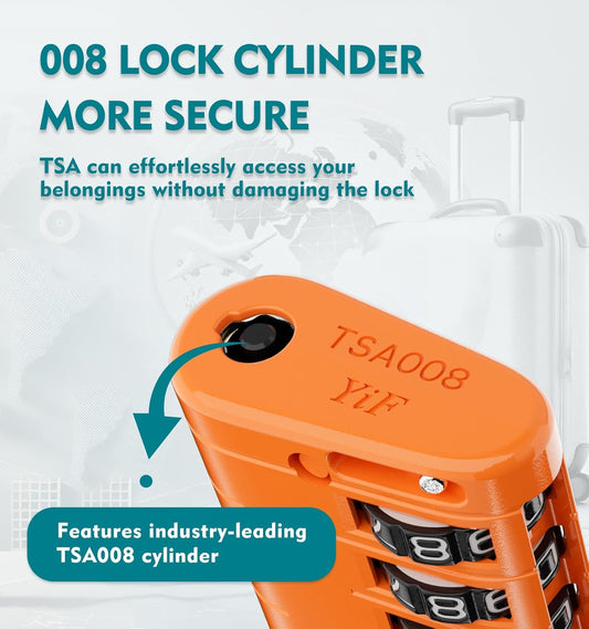 ANVIL 4 Digit Luggage Locks, TSA Locks for Luggage, Advanced TSA008 core, Alert Indicator for Your Travel Lock, Suitcase Lock. (3, Orange)