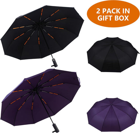 46 Inch Compact Umbrellas for Rain - Travel Small Umbrella - Automatic Folding Umbrella - Windproof Portable Umbrella, Double 10-rib