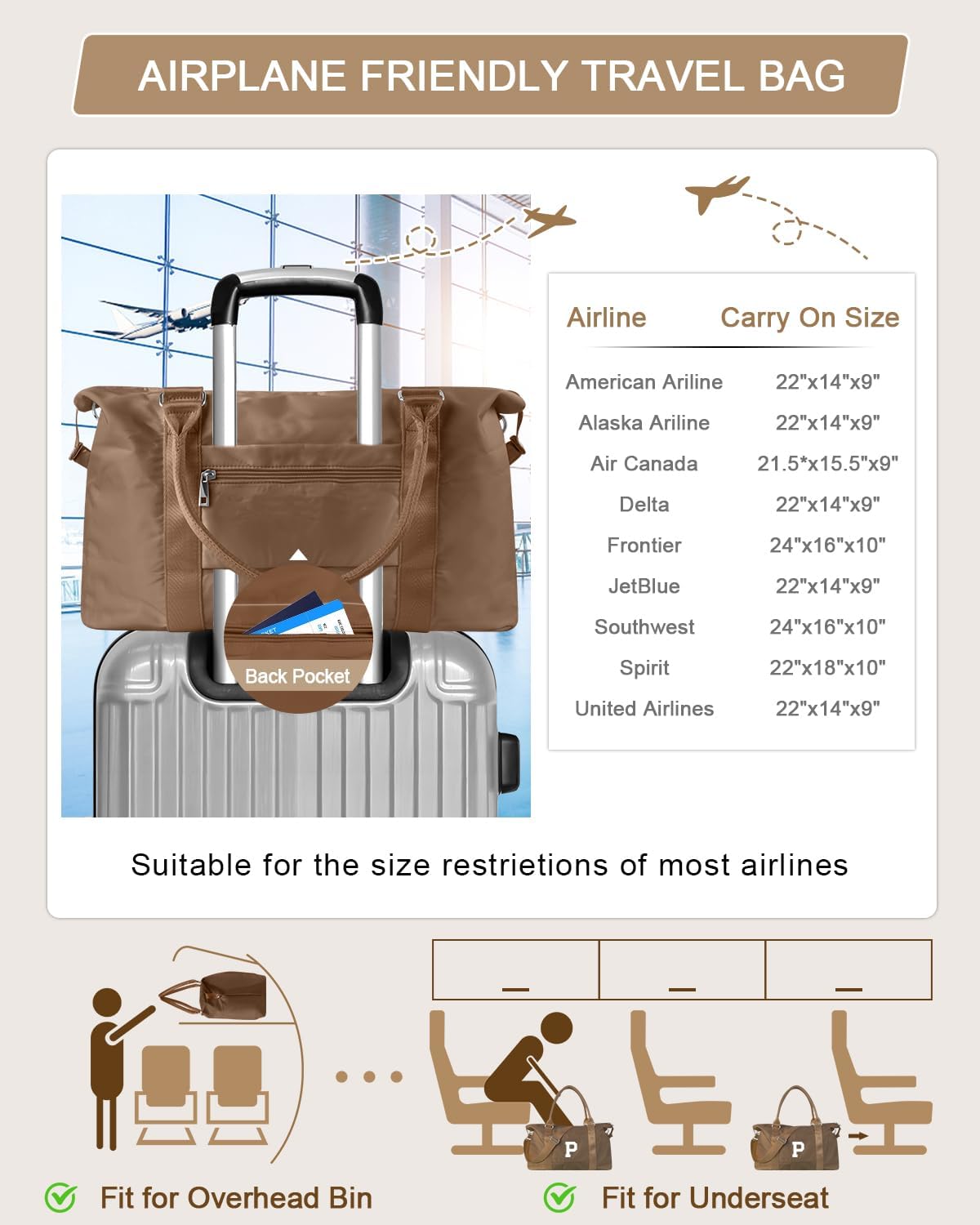 Birthday Graduation Gifts for Daughter,Initial Travel Duffel Bag Sports Gym Bag for Girls Teen Kids Birthday Gifts,Personalized Weekender Bag Carry On Tote Bags Cute Overnight Bag for Women(Brown, P)