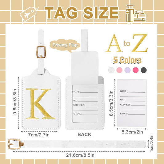 Personalized Initial Luggage Tags for Suitcase TSA Approved, White Leather Cute Luggage Tag with Privacy Cover Name Card, Embroidered Custom Luggage Tags Travel Baggage Tags Gifts for Women Kids(K)