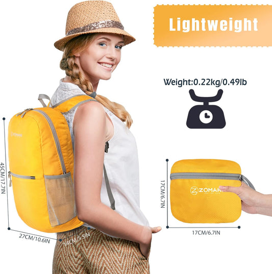 ZOMAKE Ultra Lightweight Hiking Backpack 20L, Packable Small Backpacks Water Resistant Daypack for Women Men(Yellow New)