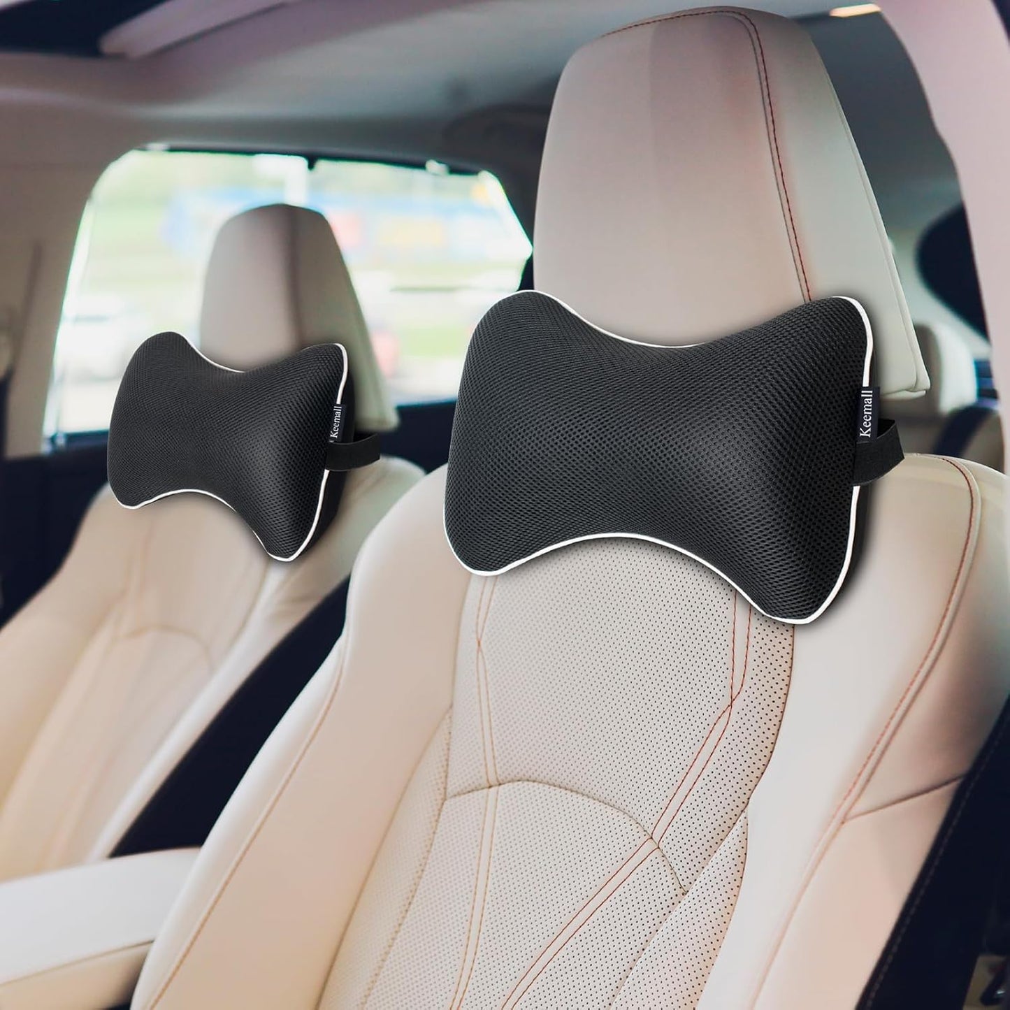 Inflatable Car Neck Pillow, Soft Headrest Inflatable Car Pillow for Driving Seat with Adjustable Strap, Comfortable Ergonomic Design Neck Support and Breathable Washable Cover