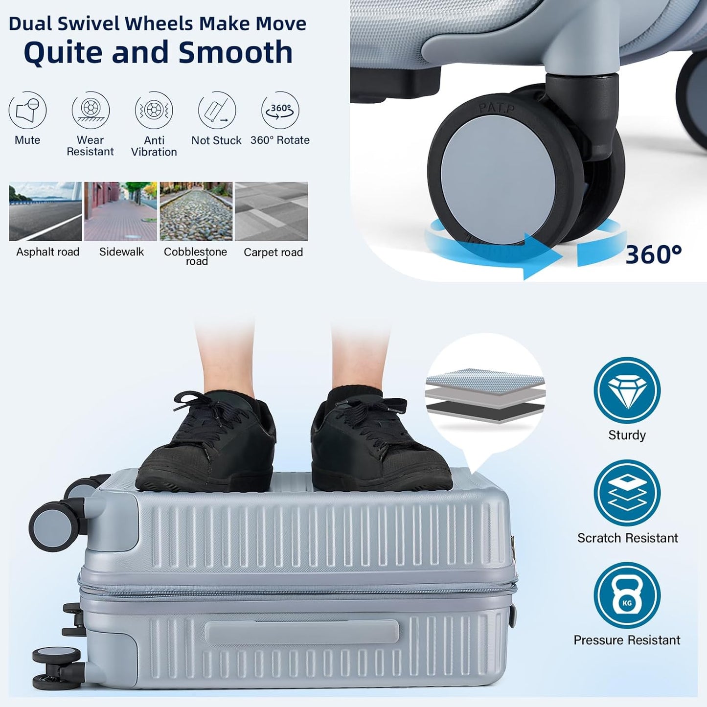 Hard Shell Suitcases Airline Approved 20 Inch Carry on Luggage with Wheels, Expandable Travel Luggage with Cup Holder Charger Built in Lightweight Small Suitcase, Silver