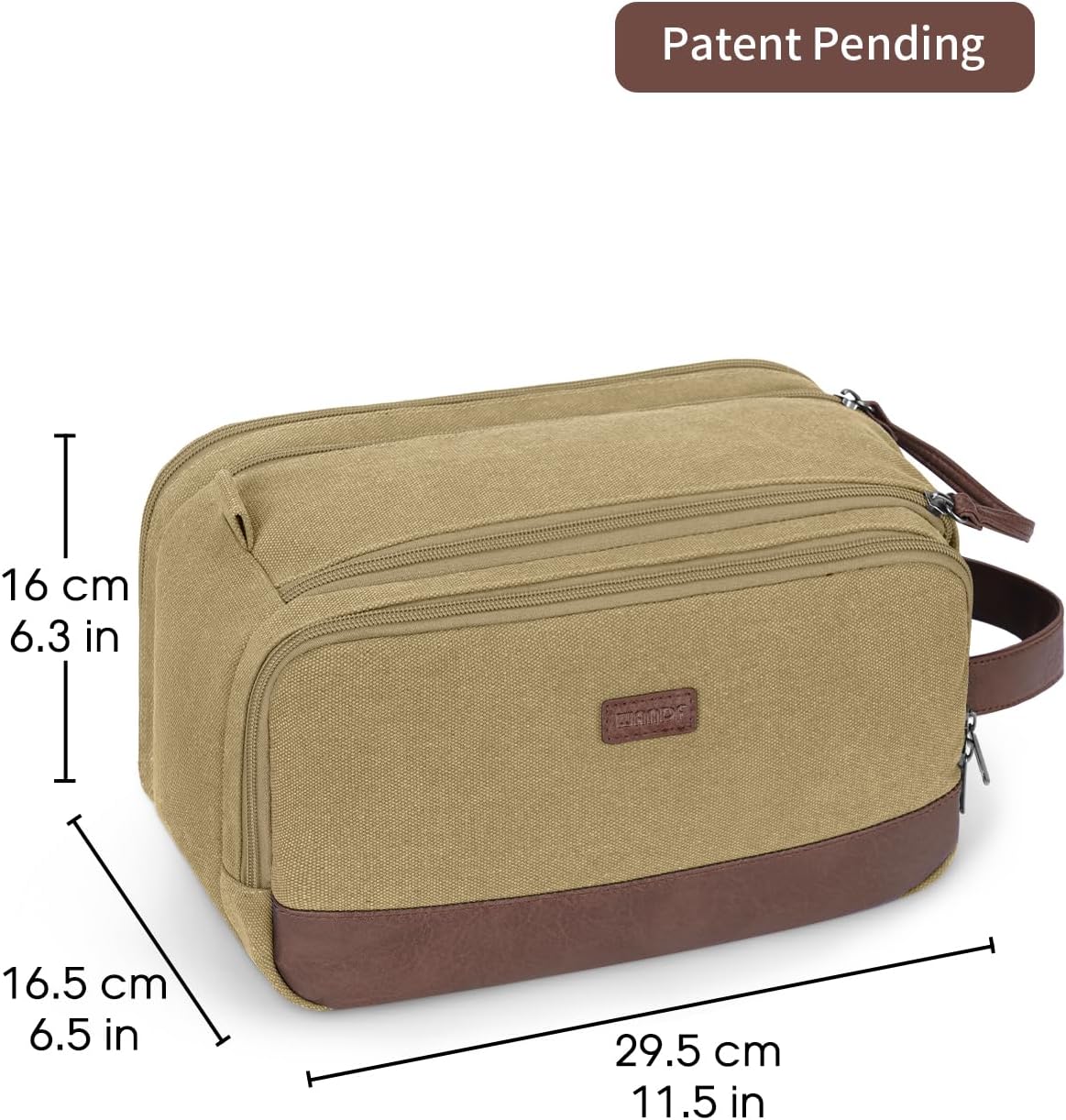 WANDF Toiletry Bag for Men Travel Toiletry Organizer Canvas and Leather Dopp Kit Water-Resistant Shaving Bag for Travel Accessories (Classic Khaki, Large)