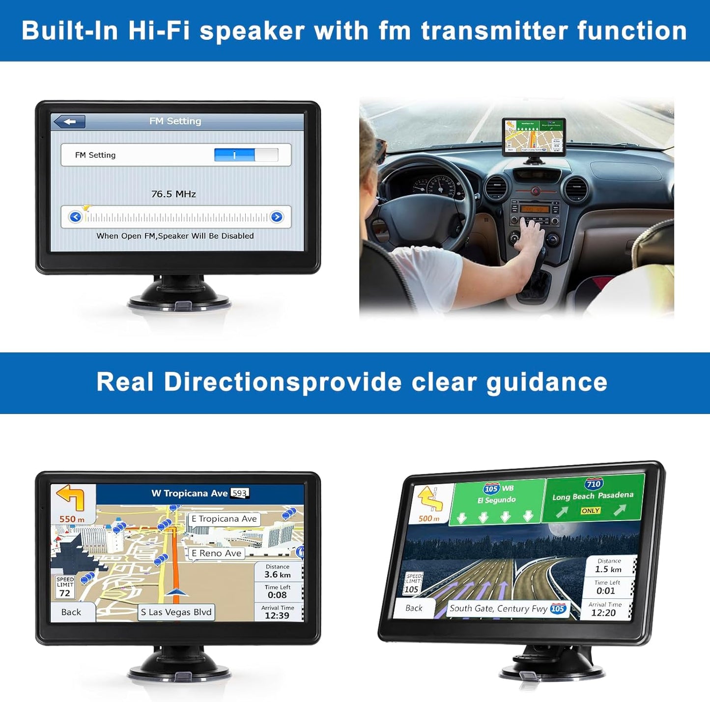 GPS Navigator for Car Truck RV, Latest 2025 Map, 7 inch Touch Screen Real Voice Spoken Turn-by-Turn Direction Reminding Navigation System for Cars, Vehicle GPS with Speed and Red Light Warning