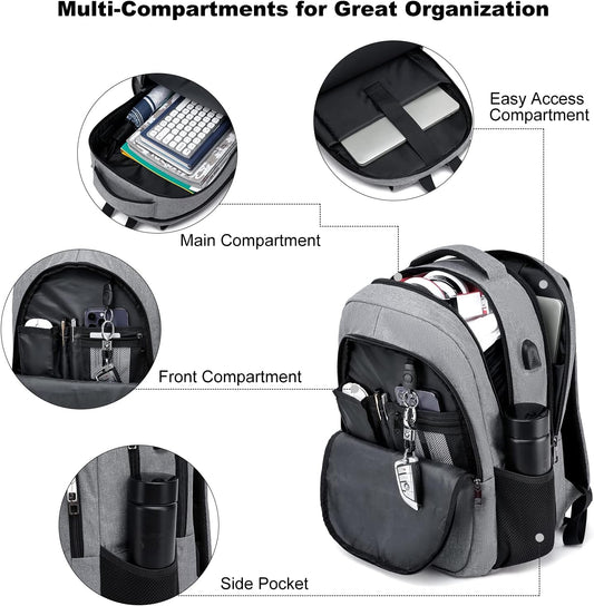 Backpack for Men and Women, School Backpacks for Teen Boys & Girls, Student Bookbag Fits 15.6 Inch Laptop with USB Charging Port, Water Resistant Travel Backpack, Sturdy Anti Theft Computer Bag Gifts