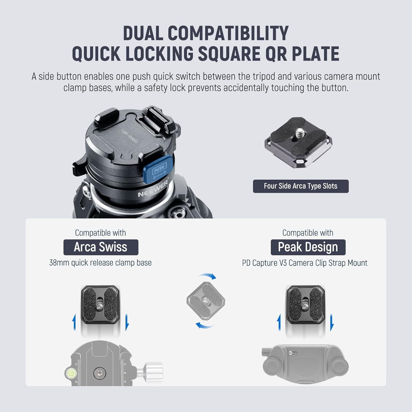 NEEWER LITETRIP LT32 62" Travel Tripod Carbon Fiber with ±15° Leveling 360° Panorama Head, Detachable Center Axis, Fast Flip Buckle, Arca QR Plate Compatible with Peak Design Capture V3, (Former TP62)