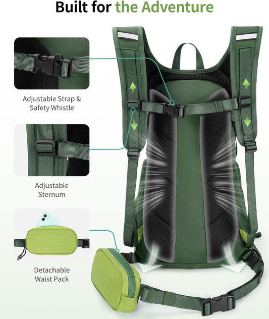 ECOHUB Hydration Backpack for Men Women, 20L Lightweight Hiking Daypack Cycling Backpack with 2L Water Bladder, Insulated Hydration Pack with Waist Pack