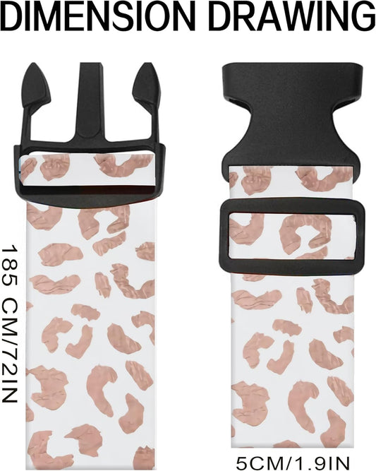 Luggage Straps for Suitcases, Adjustable Travel Belt, Durable Wide Luggage Strap, Cute Suitcase Strap Identifiers with Buckle, Bag Straps for Luggage, White Pink Leopard