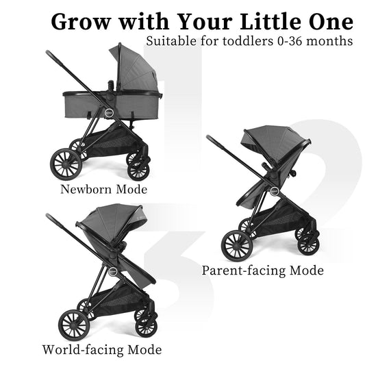 Lite 2.0 Baby Stroller with Newborn Mode, 2-in-1 Foldable Infant Stroller with Reversible Seat and UPF 50+ Canopy