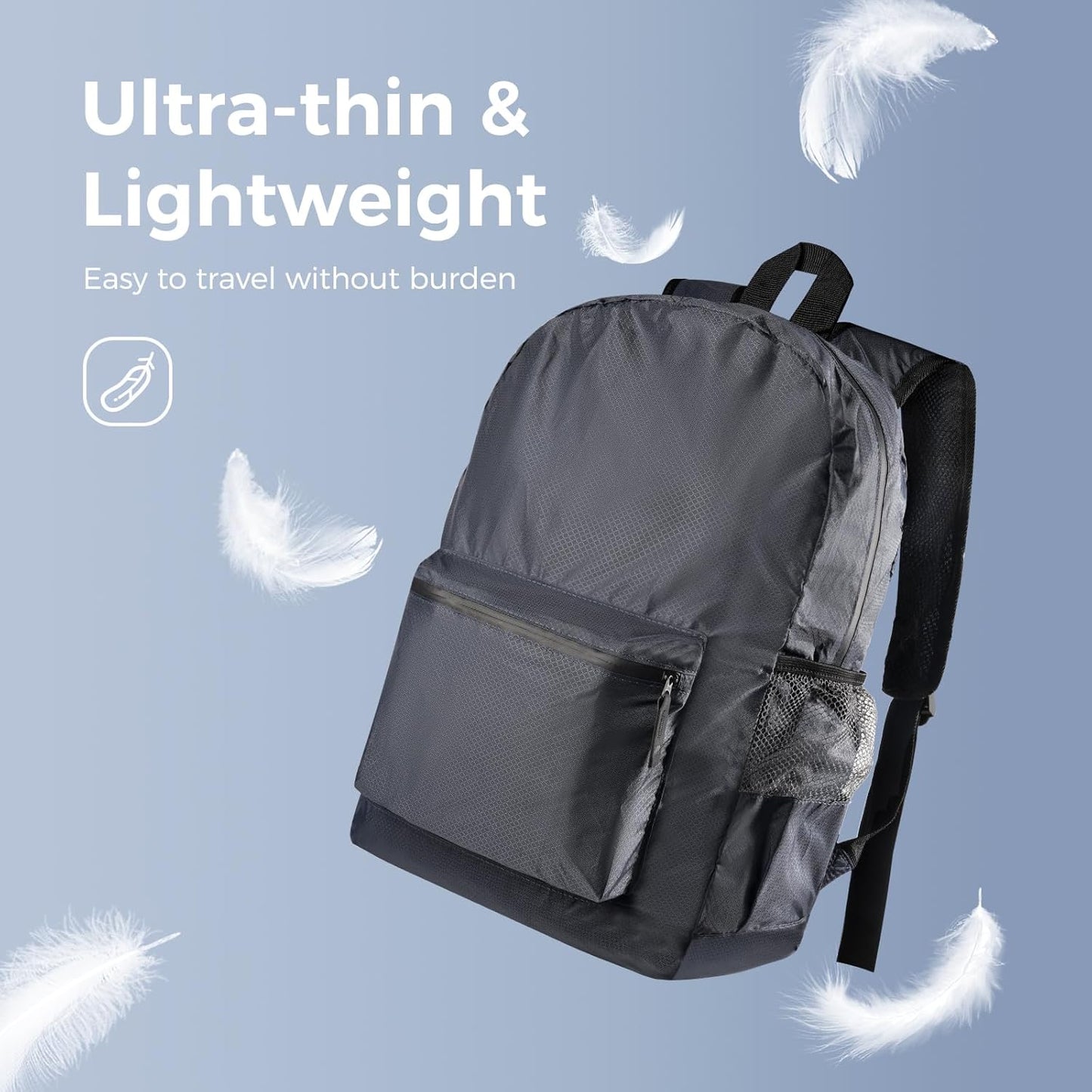 pack all 20L Lightweight Packable Backpack, Water Resistant Foldable Backpack, Travel Hiking Daypack with Waterproof Zippers (Navy Blue)