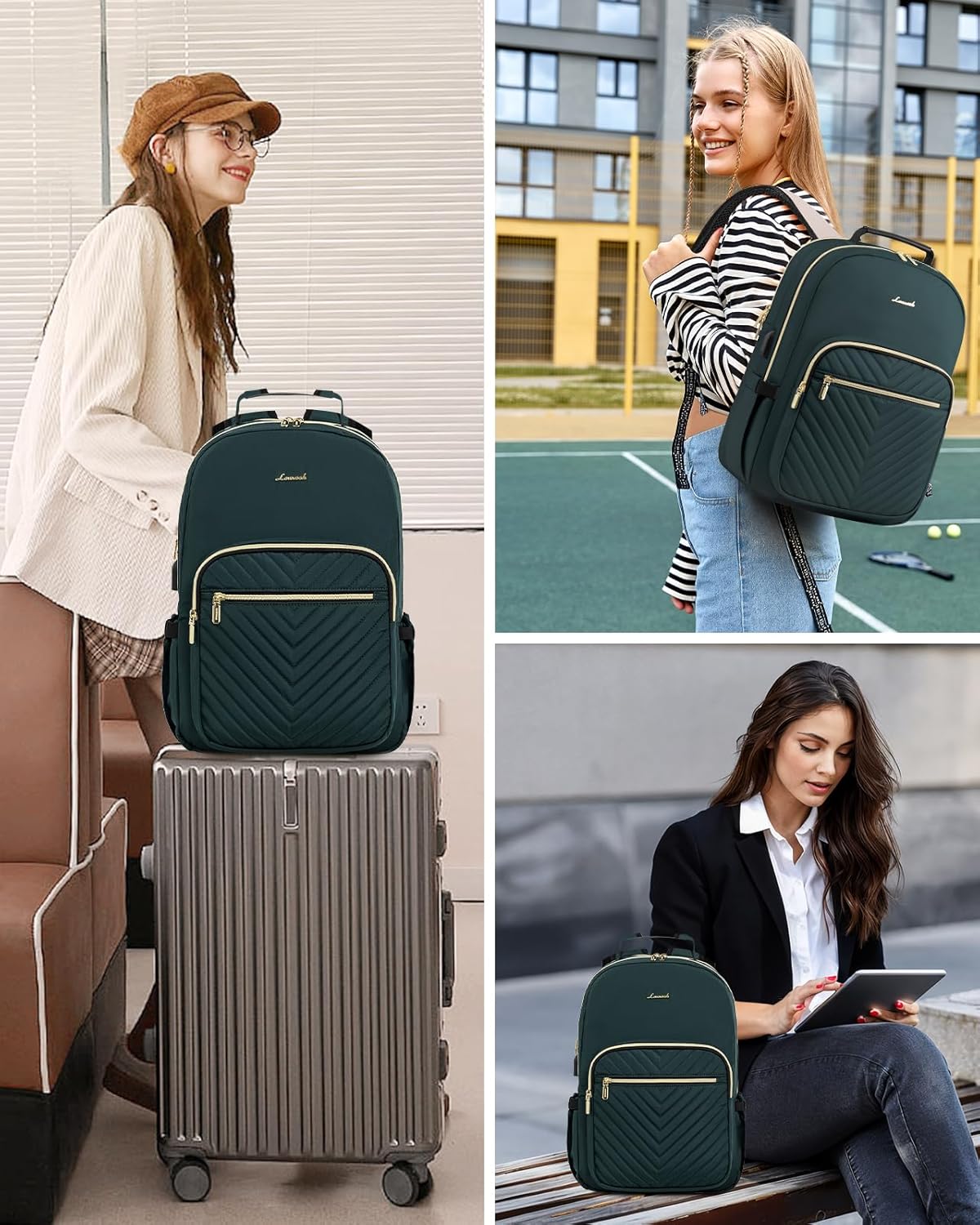 LOVEVOOK Laptop Backpack for Women, Large Capacity Travel Computer Work Bag with 17-inch Laptop Compartment, Business Nurse Backpack Purse, Hiking Outdoor Carry On Backpack, Deepgreen