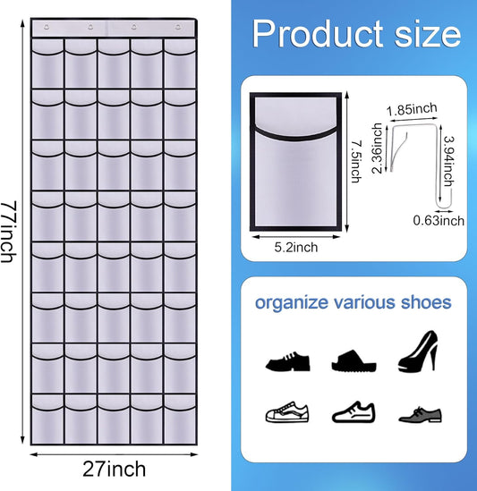 40 Mesh Pocket Over the Door Shoe Organizer,Hanging Shoe Rack for Closet Storage Holder for Dorm Room College Classroom Storag(White)
