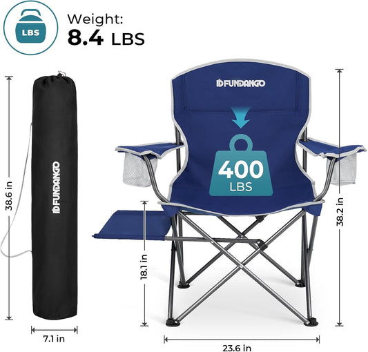 FUNDANGO Folding Camping Chair with Table, Portable Heavy Duty Outdoor Padded Chairs for Adults with Cup Holders for Lawn Beach Picnic Outside Travel (Blue)